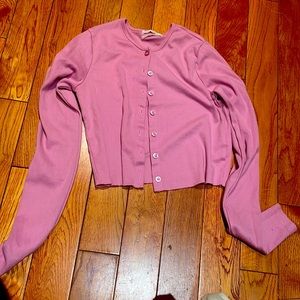 Pink cropped button up top